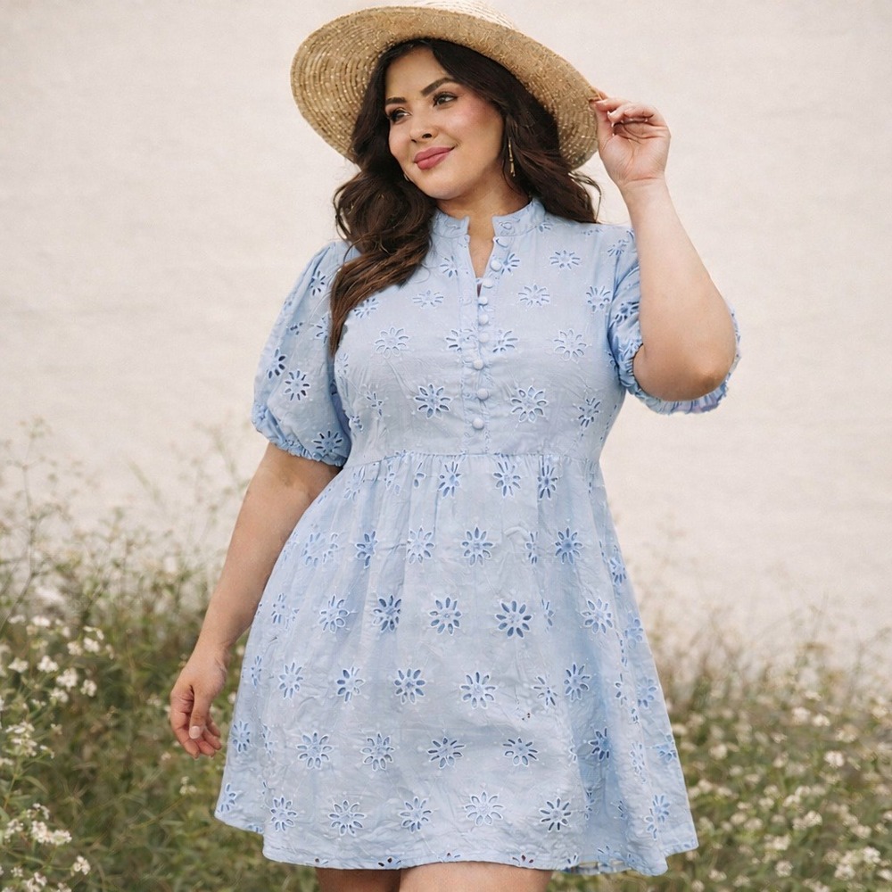 NWT Torrid Belle Isle Sz 16 Mini Eyelet Popover Dress Blue Cottagecore Boho